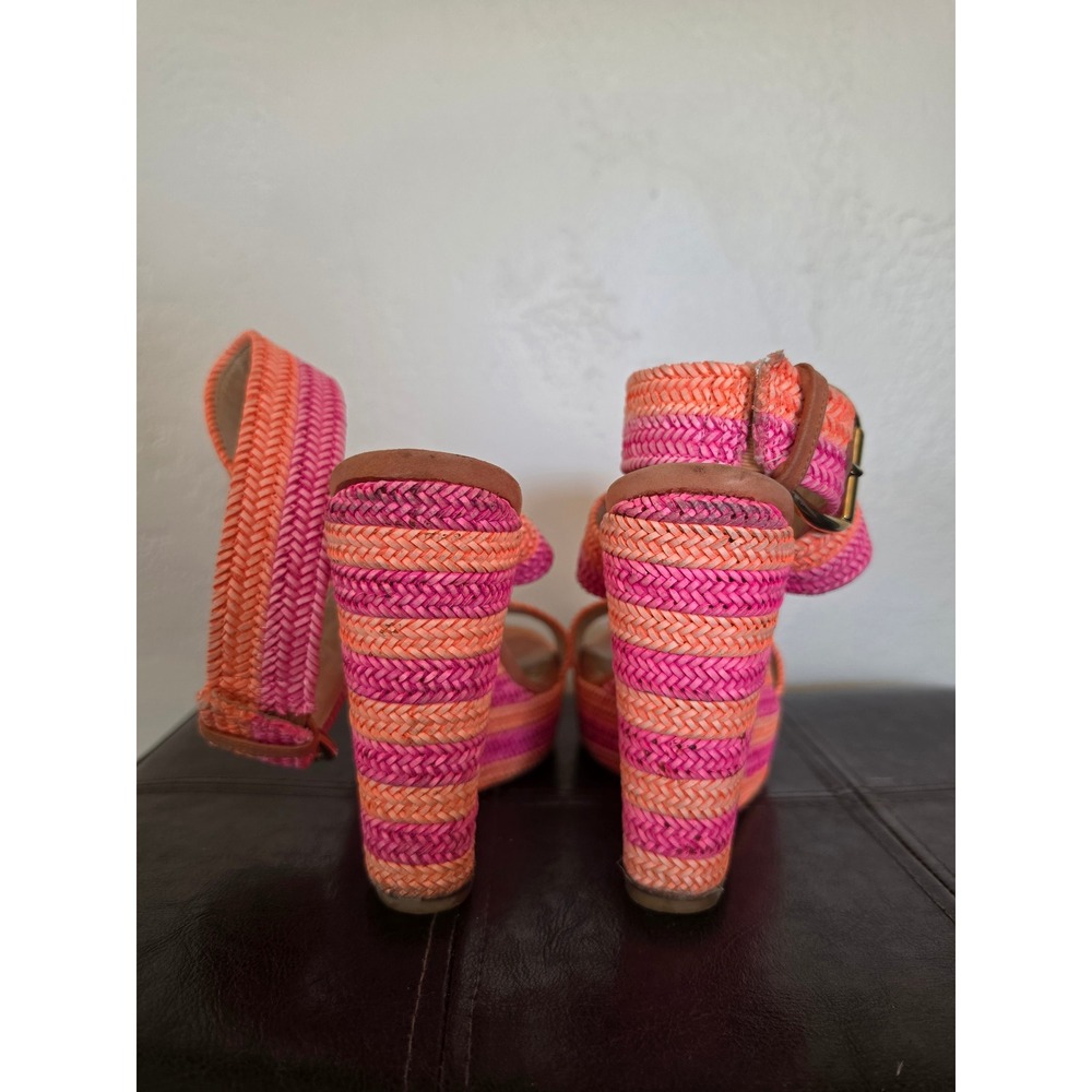 Stuart‎ Weitzman Bright Neon Colors Canvas and Leather Maximalist Wedges sz 7 - Picture 5 of 11